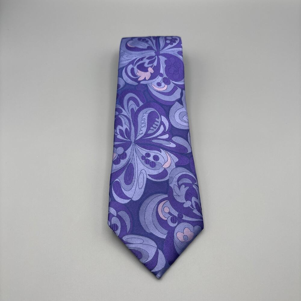 TED BAKER London Men's 100% Silk Necktie Designer Geometric Purple